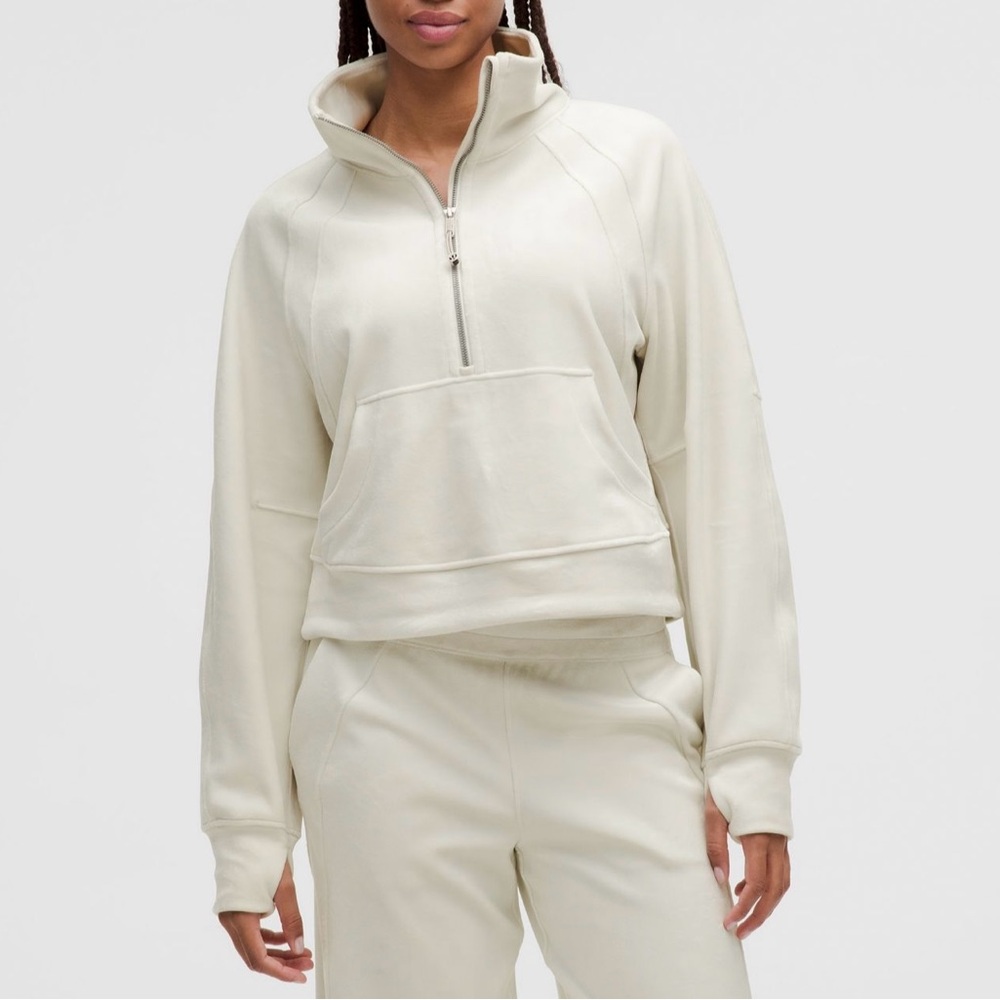 Lululemon Bone Velvet Scuba Oversized Funnel-Neck Half Zip - XS/S